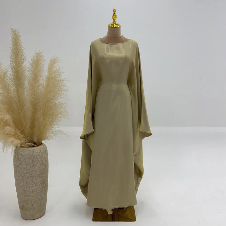 Tossy Autumn Loose Shiny Maxi Dress Butterfly Batwing Long Sleeve Muslim Clothes Party Solid Female Long Dress New