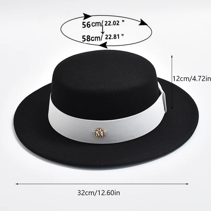 British Style Fedora Hats for Women Fashion Autumn Winter Flat Top Bow Elastic Ribbon Felt Hats Wedding Dress Jazz Cap