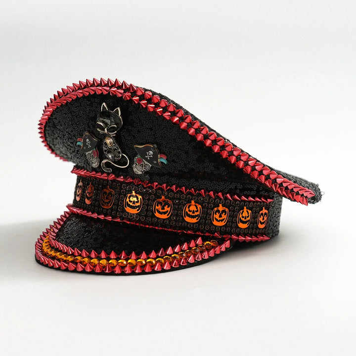 Halloween Men and Women's Party Hat Metal Foxes Skulls Smiling Pumpkin Three-dimensional Rivets Design Festival Carnival