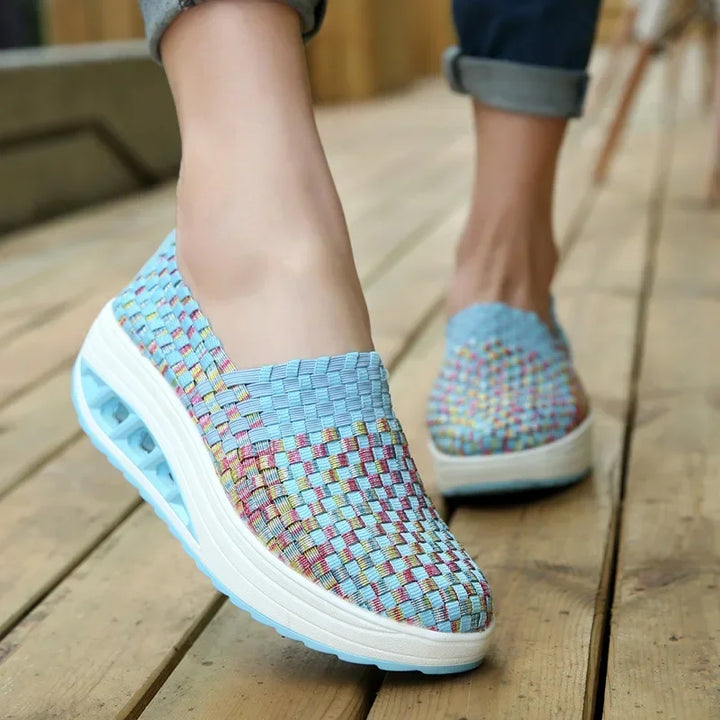 Women Sneakers Casual Wedges Increased Platform Shoes Woman Woven Breathable Sneakers Tenis Shoes Zapatillas Chaussure Femme
