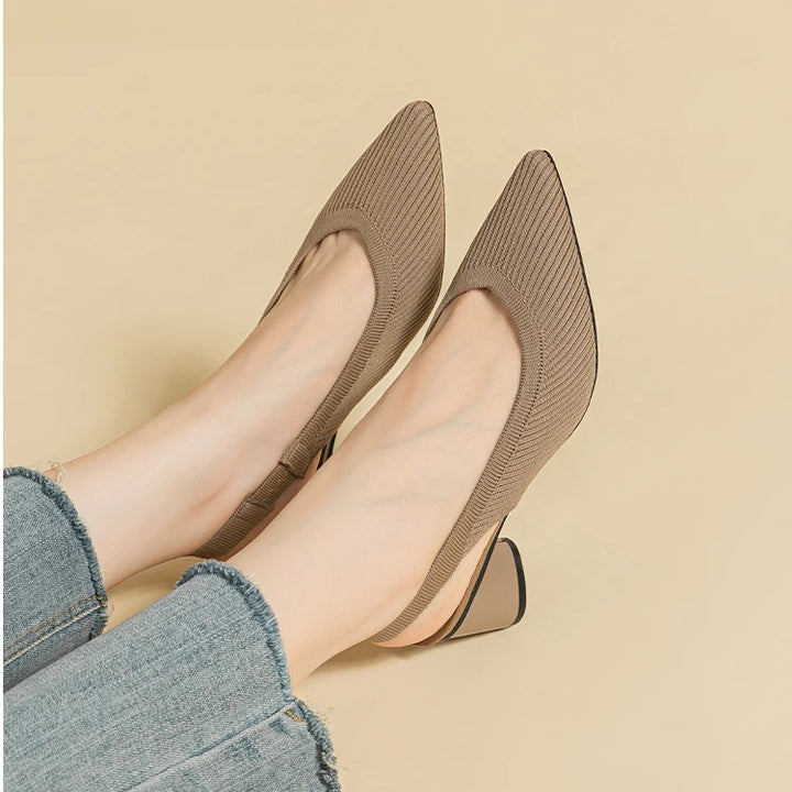 DIMANYU Women Dress Shoes Knitted Solid Color Toe Back Trip Fashion Sandals Women Pointed Toe Shallow Sidespace Women Sandals
