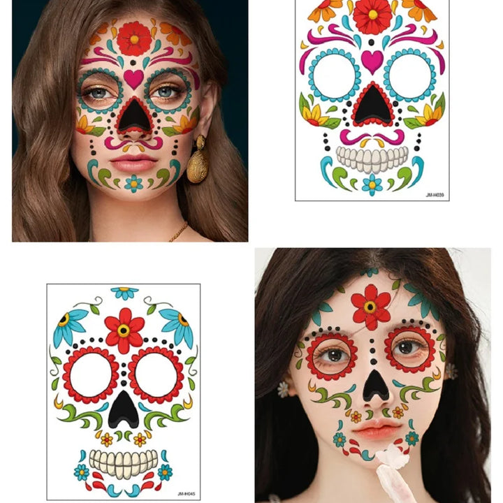 1Sheet Waterproof Sweatproof Day of the Dead Masquerade Spooky Makeup Temporary Stickers Halloween Face Tattoo Stickers