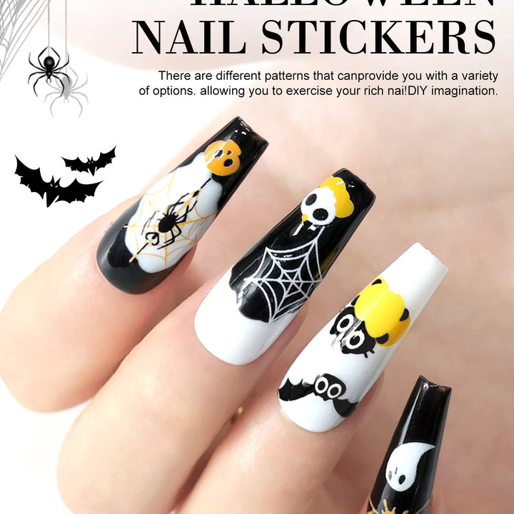 1pcs/3pcs Halloween Nail Stickers Skull Pumpkin Head Bat Nail Stickers Nail Art DIY Self-Adhesive Decals For Festive Manicure