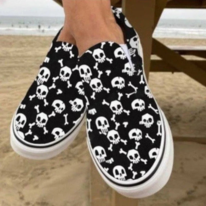 Flats Halloween Pumpkin Shoes 2023 Autumn Skeleton Printing  Women Shoes Slip-on Lazy Canvas Shoes Loafers Zapatos Mujer