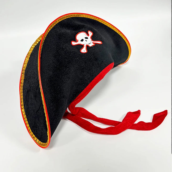 Adults Black Pirate Hats with Skull Pattern Halloween Cosplay Props Parties Caribbean Pirate Costume Hats LED Glowing Party Hat