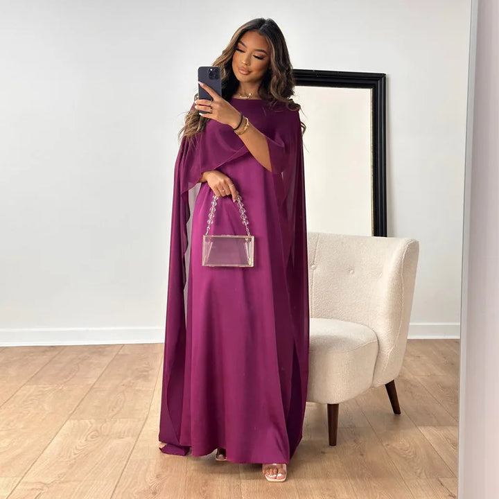 Chiffon Temperament O-neck Long High Waist Party Muslim Dress Dubai Abayas Evening Dress