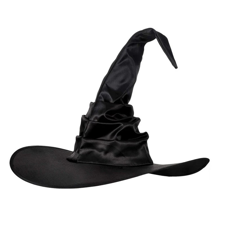 Halloween Witch Hat Black Folds Wizard Hats for Women Men Masquerade Party Carnival Costume Cosplay Props Halloween Decorations