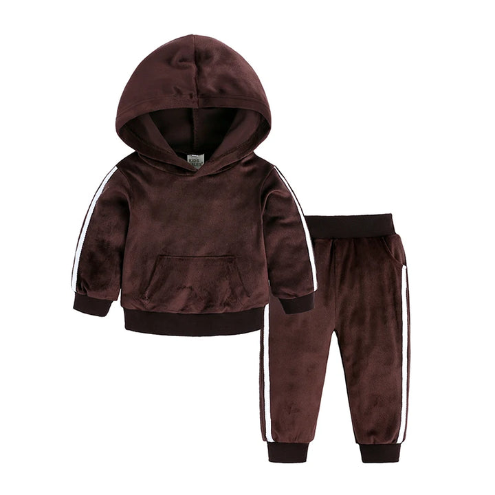 2025 Toddler Kids Hoodies Sweatshirt Set Solid Velvet Spring Autumn Baby Boy Girl Tracksuit Clothes For Children Sports Outfits