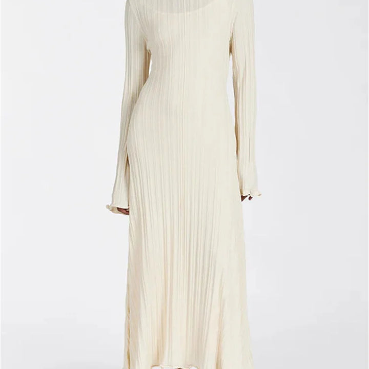 Tossy Knitwear Fashion Loose Maxi Dress Lace-Up High Waist Ribbed Long Sleeve Party