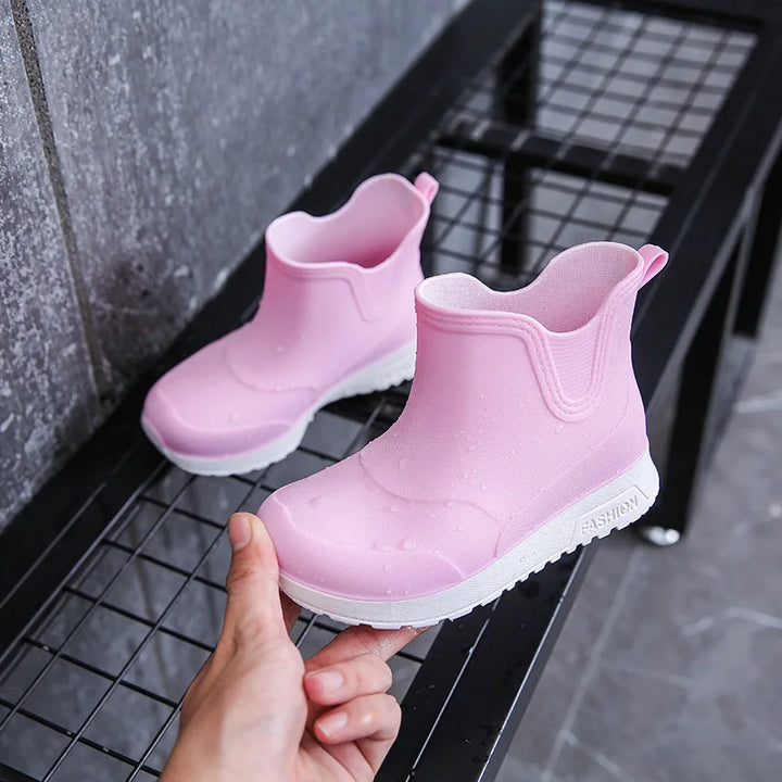 Kid's Rain Boots Anti Slip Waterproof Water Boots Boys Girls Solid Slip on Rubber Shoes Versatile Outdoor Children's Sneakers