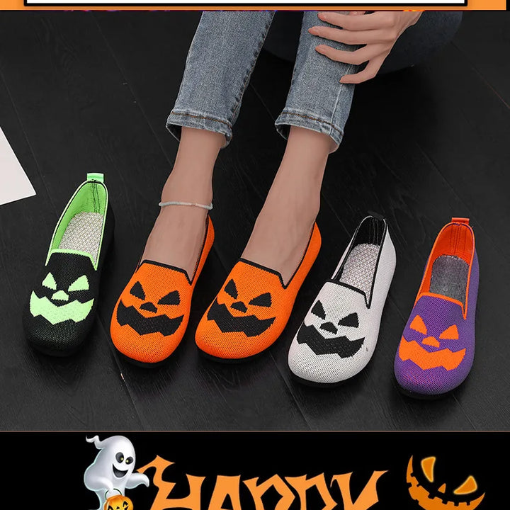 2024 New Women's Shoes Halloween Pumpkin Casual Flat Shoes Single Lightweight, Breathable, Fashionable Cloth Shoes