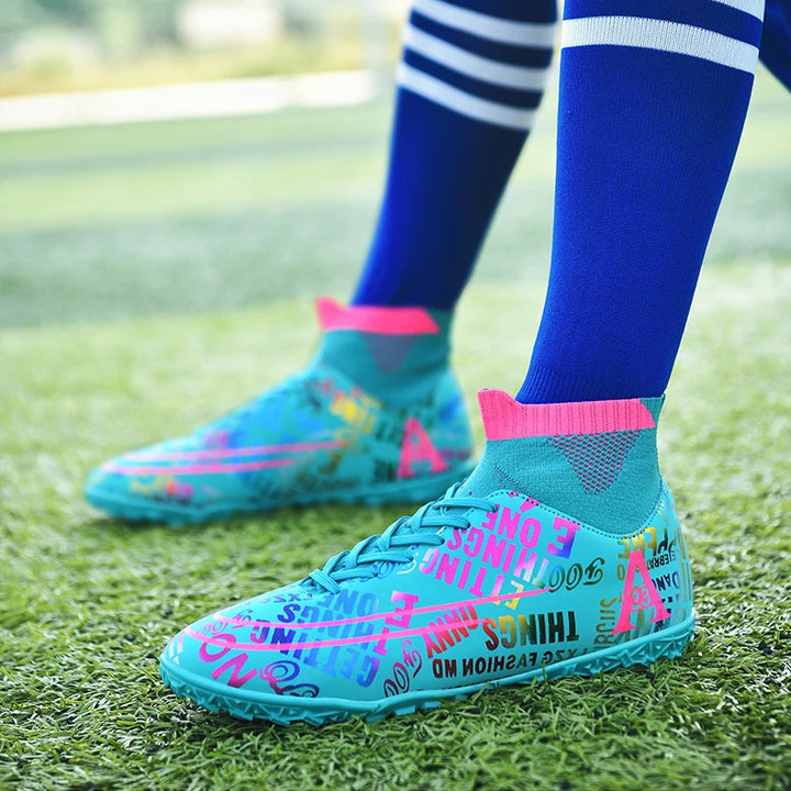 2025 New Hot Sale Football Boots Child Sneakers High Top AG Soccer Shoes Boys Outdoor Grass Training Shoes For Kids chuteiras de