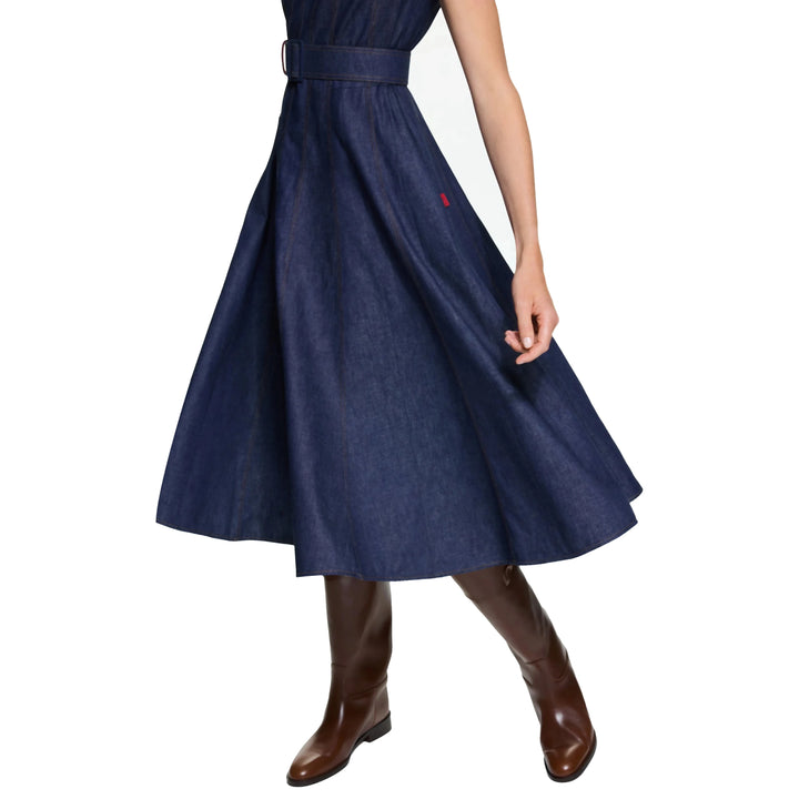 Fashion Sleeveless High Waist Maxi Dress Denim  Elegant O Neck New Office Ladies