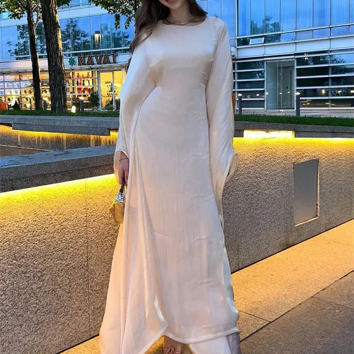 Tossy Autumn Loose Shiny Maxi Dress Butterfly Batwing Long Sleeve Muslim Clothes Party Solid Female Long Dress New