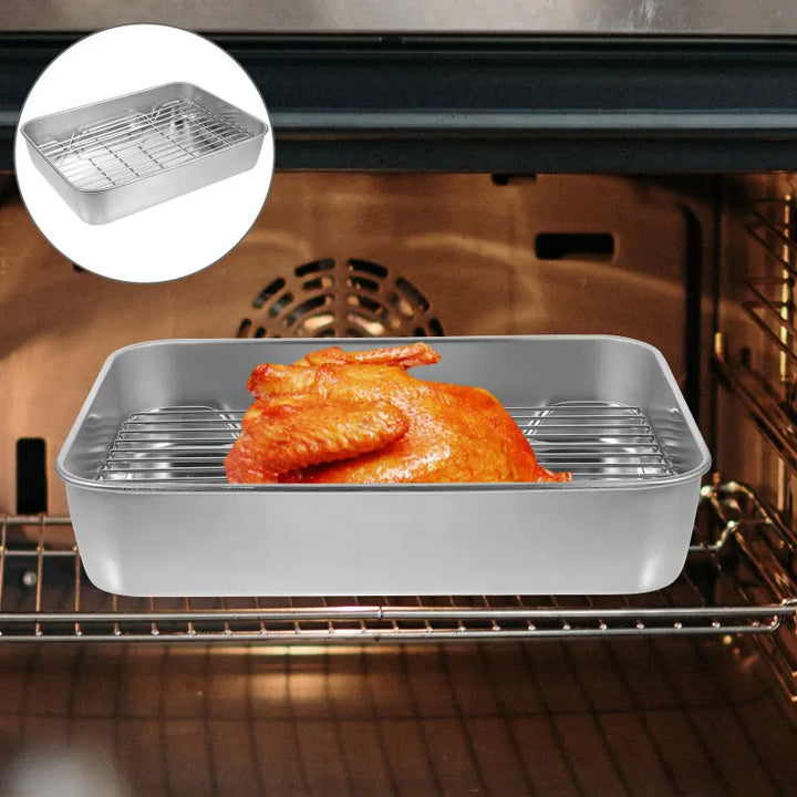 Stainless Steel Baking Tray Oven Pan Rack Cooling Mesh Cookie Plate Baking Dishes Roasting Pan Food Grade Wear Resistant