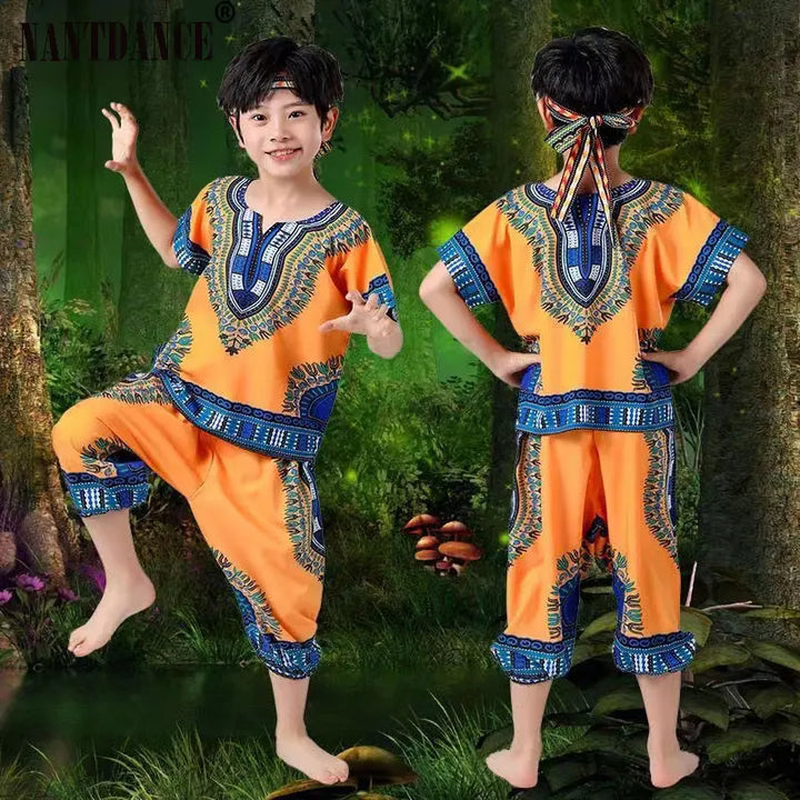 Halloween Cosplay Costume Children Savage Caveman Costumes Boy Leopard Flintstone African Tribal Hunter Indians Clothing Girl