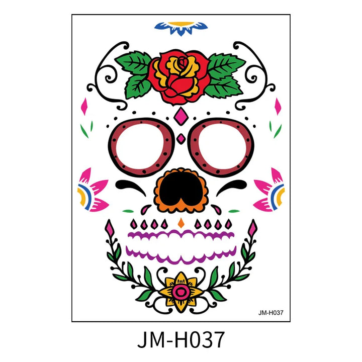 1Sheet Waterproof Sweatproof Day of the Dead Masquerade Spooky Makeup Temporary Stickers Halloween Face Tattoo Stickers