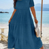 Plus Size 1XL-5XL Women's Fashionable Square Neck Solid Color Dress Ladies Casual A-line Skirt Short Sleeved Long Dress