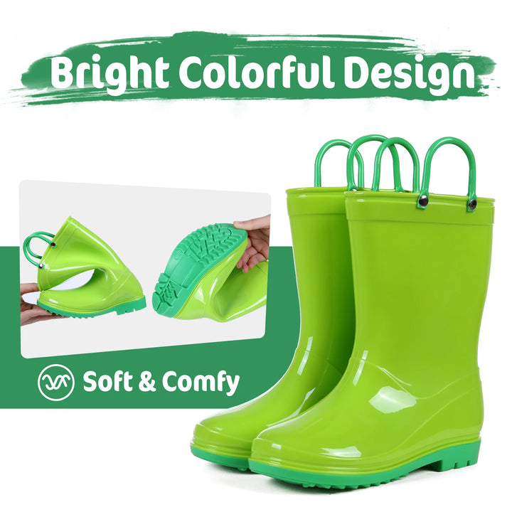 Kidmi Children Rain Boots Girls And Boys Outdoor Non-slip Rubber Rain Shoes Cute Easy Clean Kids Waterproof Boots With Handles