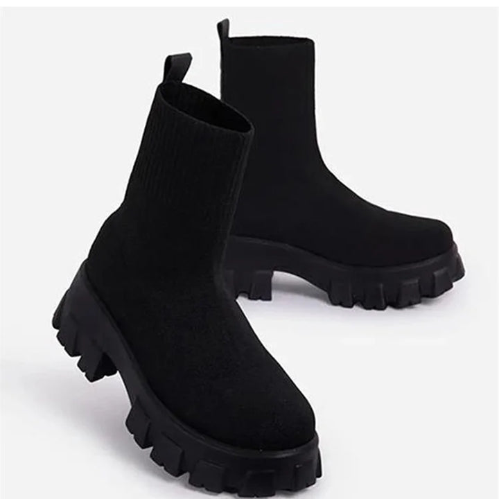 Women Boots Short Knitting Platform Boots Autumn Winter Shoes For Women Ankle Boots Heels White Winter Botas Mujer