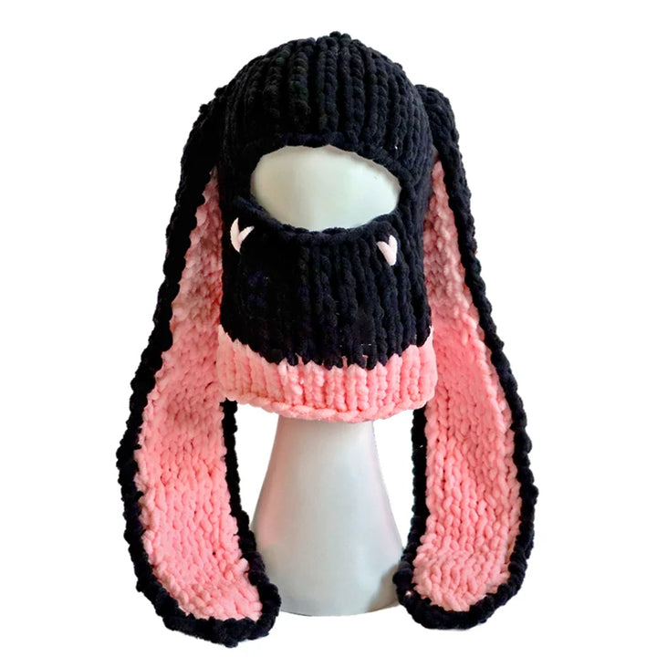 Halloween Funny Rabbit Ears Creative Knitted Hat Beanies Warm Full Face Cover Ski Mask Hat Windproof Balaclava Hat Outdoor Sport