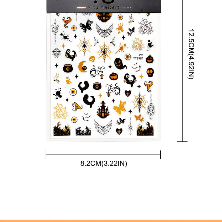 1pcs/3pcs Halloween Nail Stickers Skull Pumpkin Head Bat Nail Stickers Nail Art DIY Self-Adhesive Decals For Festive Manicure