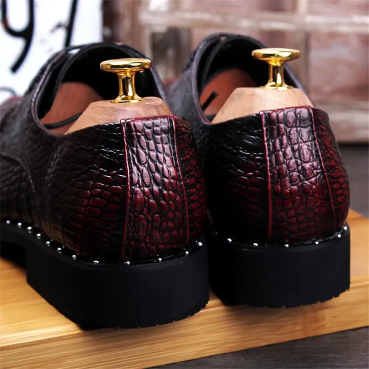 2025 Fashion Men's alligator Grain Leather Dress Shoes Man Casual Pointed Toe Oxfords Mens Lace-Up Business Office Oxford Shoe