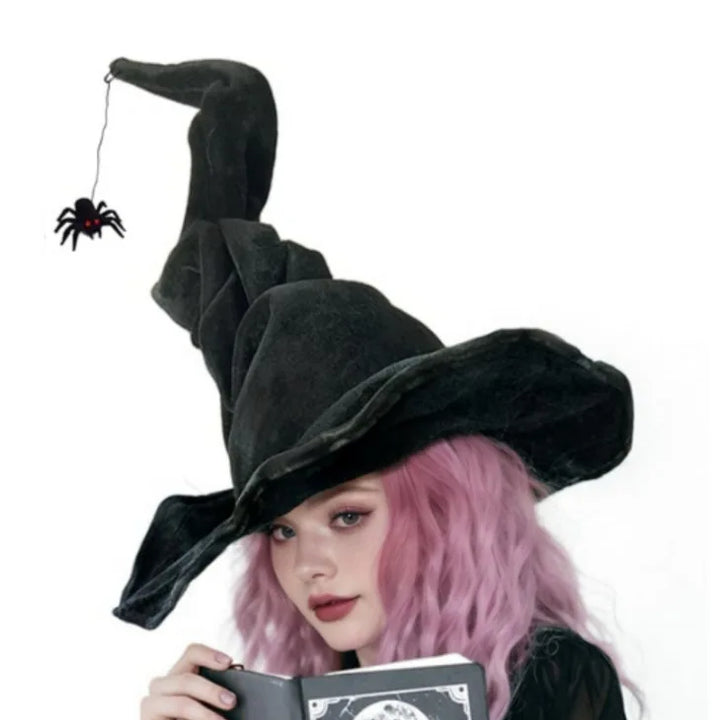 Halloween women black witch hat wizard grey hat role play Sorting Hat pointed cap with spider