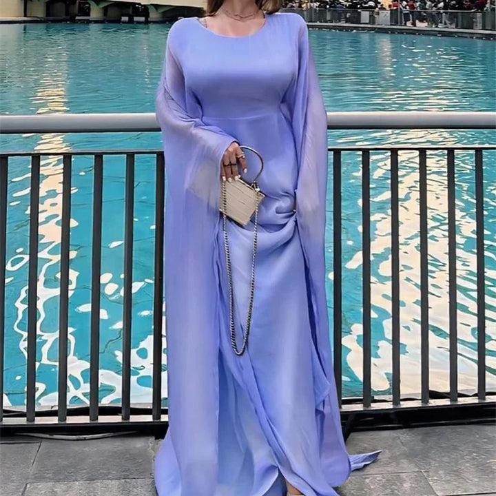 Tossy Autumn Loose Shiny Maxi Dress Butterfly Batwing Long Sleeve Muslim Clothes Party Solid Female Long Dress New