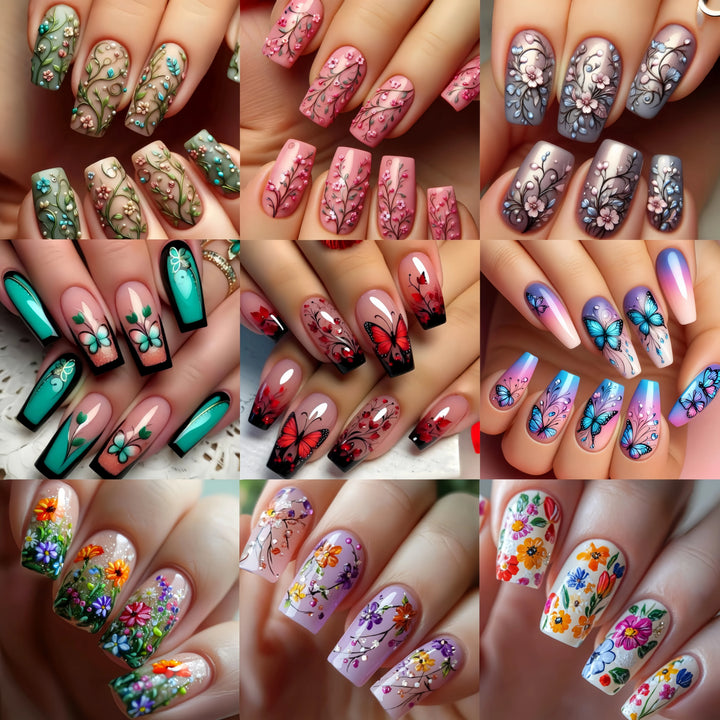 Halloween Fashion Nail Art 216 pieces Nail art patch set Pumpkin Moon Bat Flower Table Nail Art patch Detachable nail art mid-le