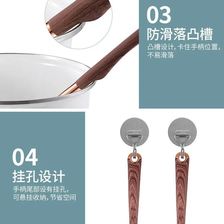 Kitchen Utensils Silicone Cooking Utensils Kitchenware, Gold-plated Wood Grain Handle, Spatula, SpoonsCooking Pots Set