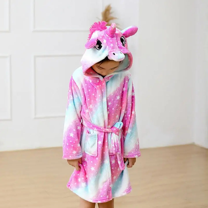 Children Bathrobe For Girls Kigurum Unicorn Pyjamas Kids Colar Fleece Boys Bathrobes Nightgown Baby Sleepwear Hooded Bath Robe