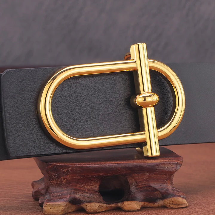 Personality Slide Buckle 3.8cm Cowskin Wide Luxury Strap Men Belts Genuine Leather  Designer Golden Jeans Casual Waistband