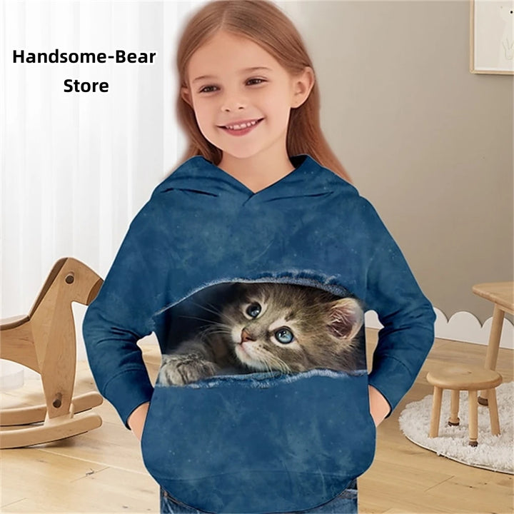 2024 Baby Autumn Clothes Funny Cat Print Hoodies Child Sweatshirt Fashion Clothes Child Boy Top Outdoor Clothes for Children Top
