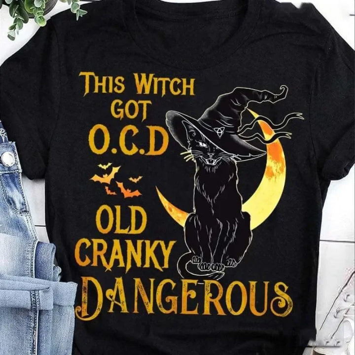 Halloween Mom Witch Black Cat Print T Shirt Women Short Sleeve O Neck Loose Tshirt Women Tee Shirt Tops Camisetas Mujer