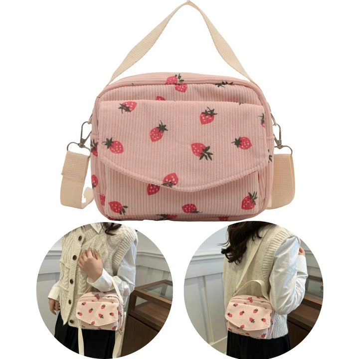 Cute Strawberry Shoulder Bag Casual Zipper Trendy Crossbody Bag Tote Handbag for Women Girls Travel Work Messenger Bag