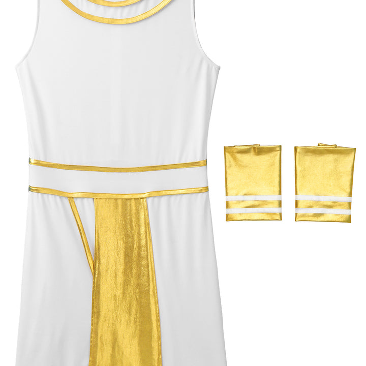 Mens Halloween Egyptian Pharaoh Costume Cosplay Theme Party Ancient Egypt God Robe Dress Greek Rome Spartan Warrior with Cuffs