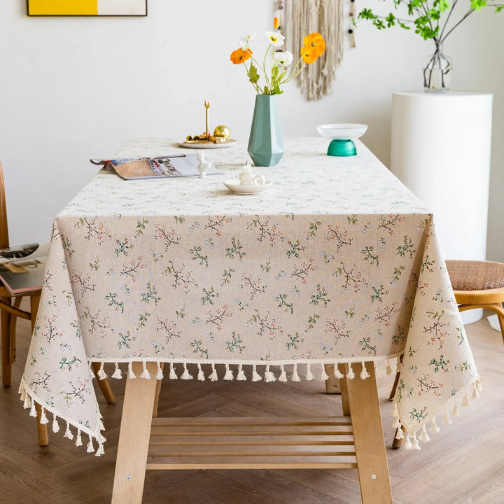 Flower Pattern Tablecloth Cotton Linen Blend Rectangular Dining Table Cover for dining Buffet Parties and Camping Decoration