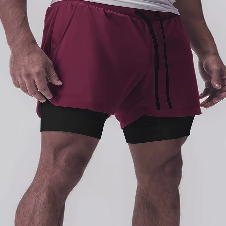 Sports shorts for men, double layered, quarter quick drying, elastic basketball, running training equipment, deep squat fitness,
