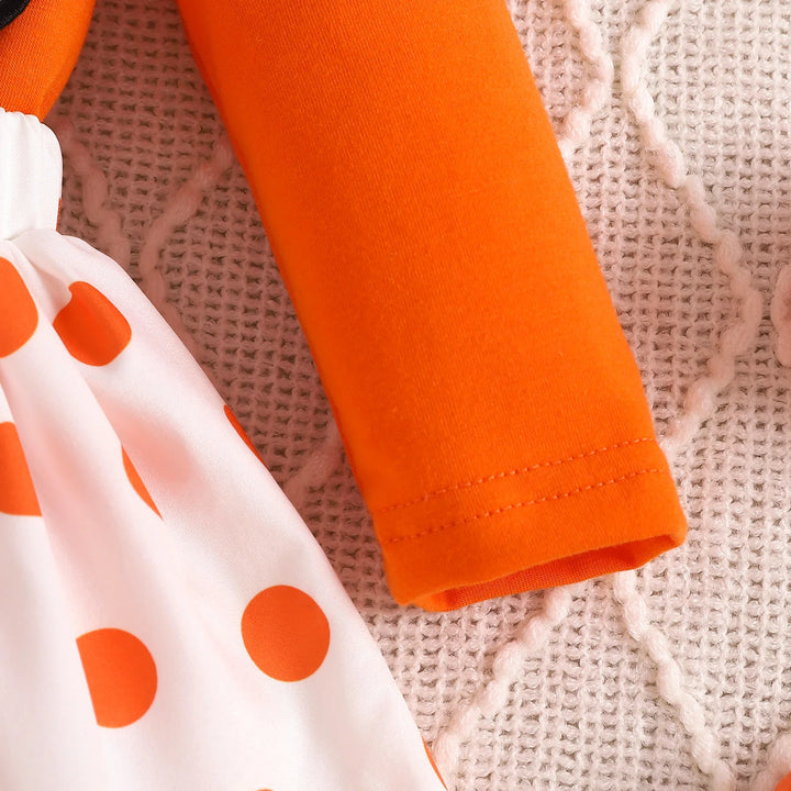 Baby Girls Halloween Clothing Set Cute Ghost Pumpkin Face Applique Suspender Dress with Rompers Carnival Party Cosplay Costume
