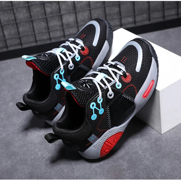 Kids Fashion Sneakers for Boys Leather Breathable Sports Basketball Shoes Lightweight Children School Walking Footwear