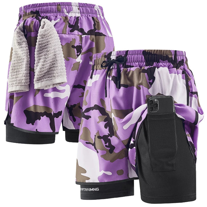 Men's running shorts  quick drying fitness camouflage double-layer shorts  men's new sports training and bodybuilding shorts