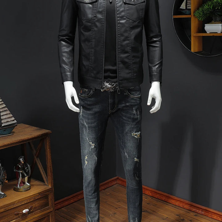 Spring Autumn Mens Leather Jackets Slim Fit Male Fashion Faux Windproof Warm Coats Man Brand Clothing