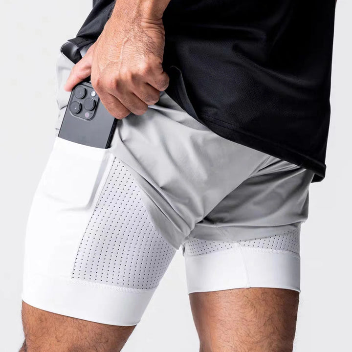 Sports shorts for men, double layered, quarter quick drying, elastic basketball, running training equipment, deep squat fitness,
