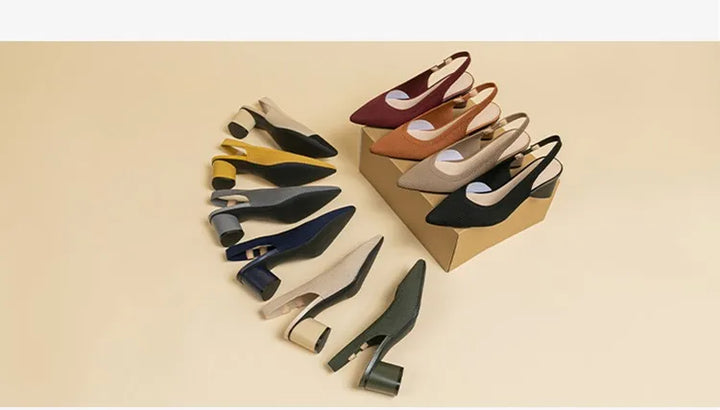 DIMANYU Women Dress Shoes Knitted Solid Color Toe Back Trip Fashion Sandals Women Pointed Toe Shallow Sidespace Women Sandals