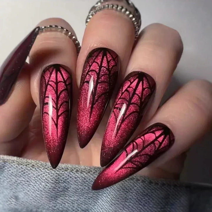 24Pc Halloween False Nails with Almond Head Designs Cute Clown Fake Nails French Full Cover Manicure Press on Nail Tips for Girl