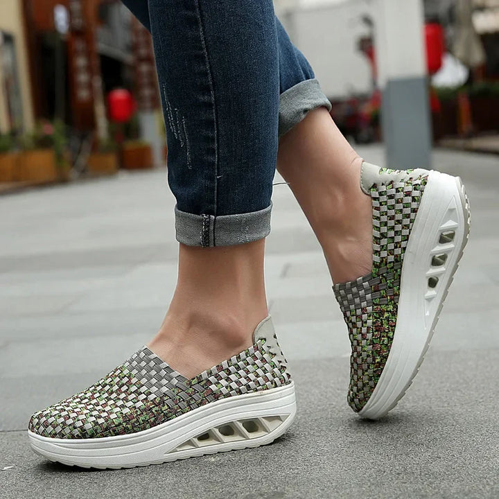Women Sneakers Casual Wedges Increased Platform Shoes Woman Woven Breathable Sneakers Tenis Shoes Zapatillas Chaussure Femme