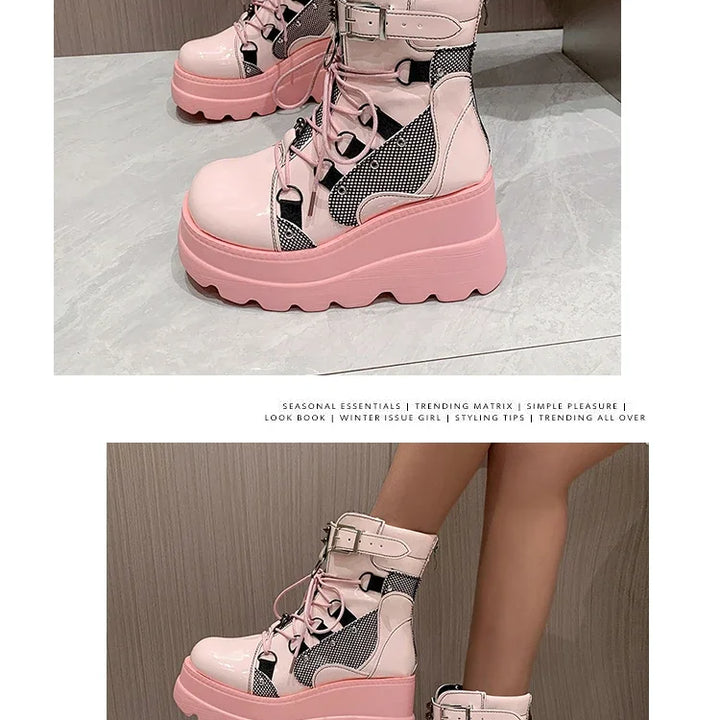 Women's Boots 2024 Autumn Women Ankle Boots Platform Wedges High Heels Short Boots New Fashion Design Zip Cosplay Shoes of Women