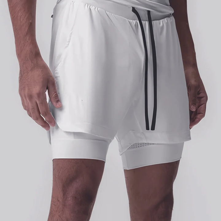 Sports shorts for men, double layered, quarter quick drying, elastic basketball, running training equipment, deep squat fitness,