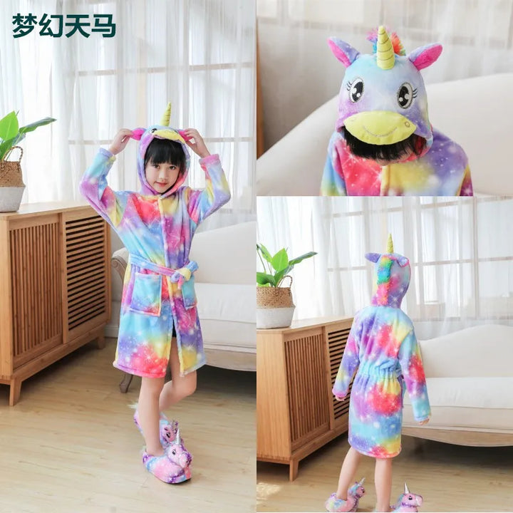 Children Bathrobe For Girls Kigurum Unicorn Pyjamas Kids Colar Fleece Boys Bathrobes Nightgown Baby Sleepwear Hooded Bath Robe